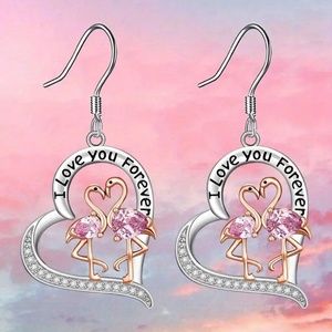 Fashionable And Delicate Flamingo Heart-shaped Dangle Earrings
